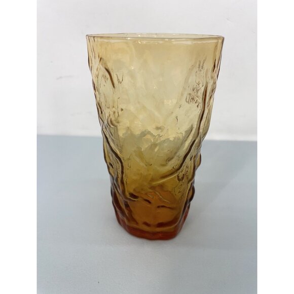 Vintage MCM Seneca Driftwood Crinkle Textured Glass Tumbler Brown Amber 12oz - Picture 1 of 10